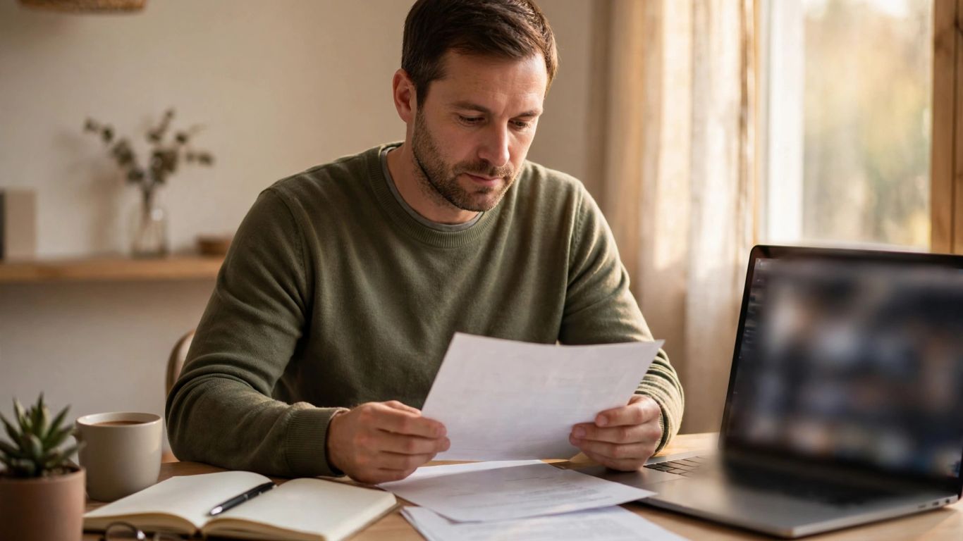 Seller reviewing shop setup details at a desk