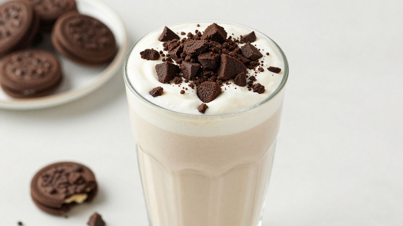 Herbalife F1 Cookies and Cream shake with cookie crumbles.