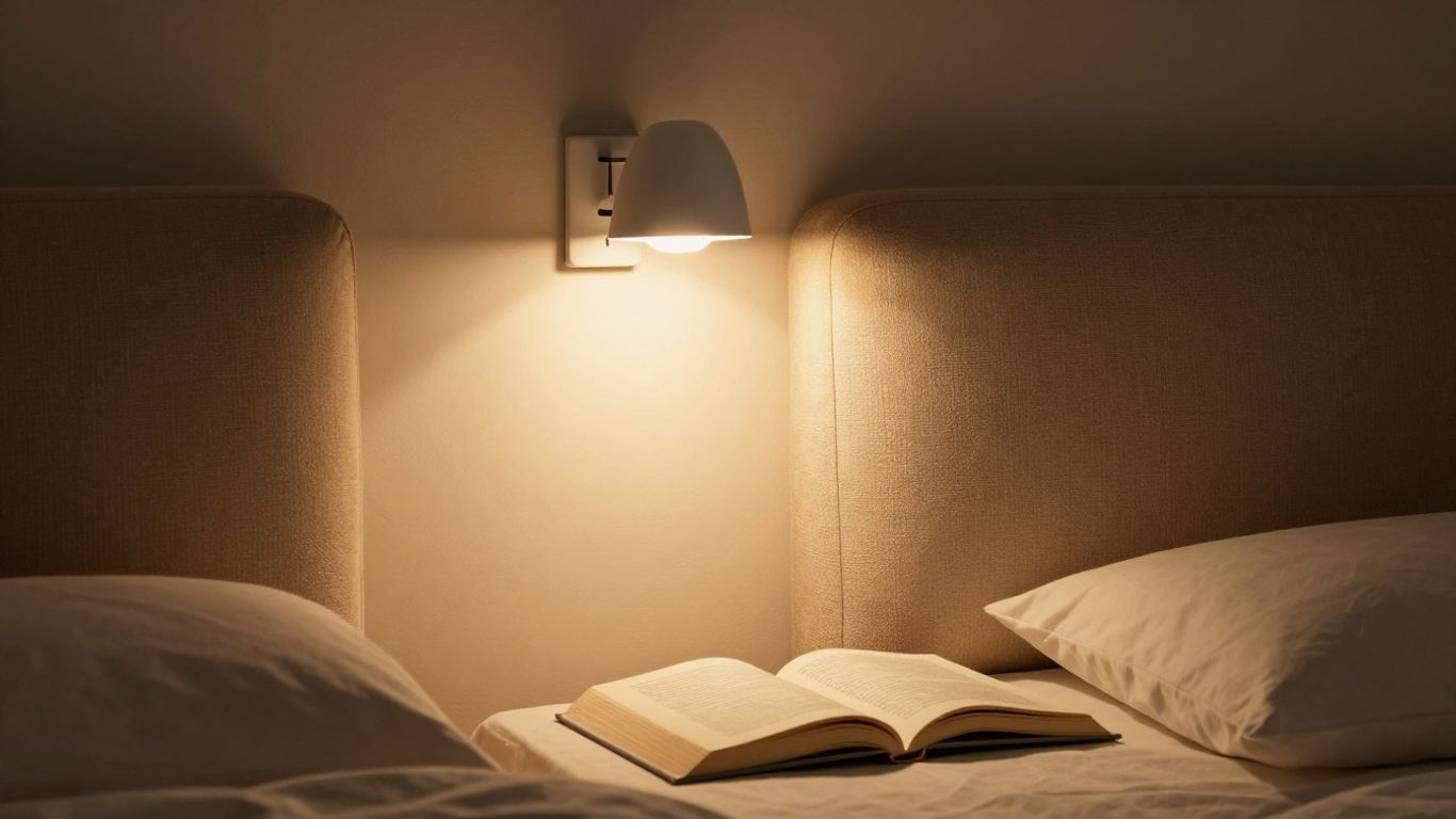 Bedroom wall light illuminating a reading nook.