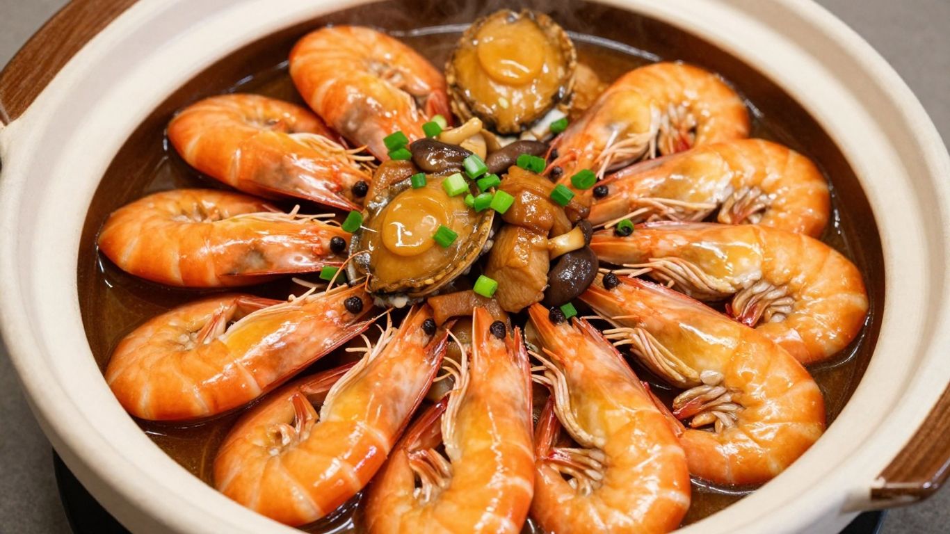 Festive Pen Cai dish with seafood and braised pork.