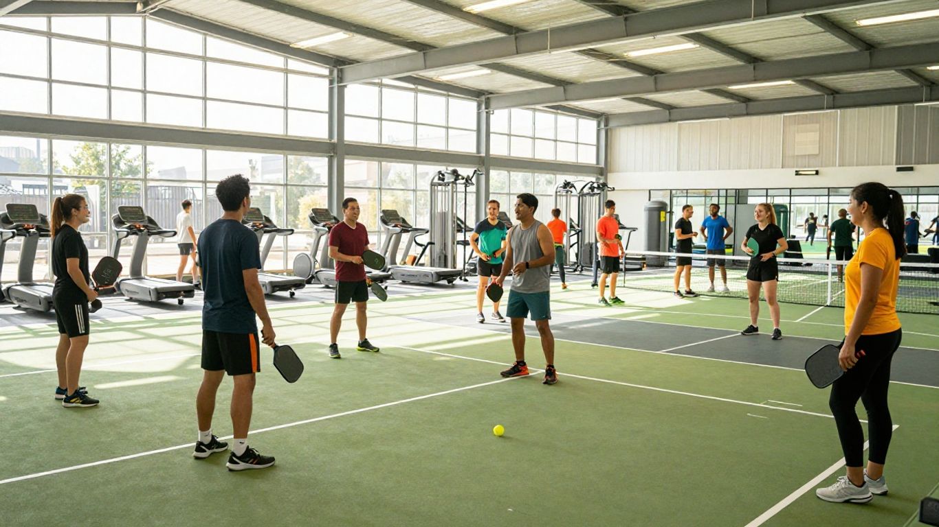 People playing social sports and using fitness equipment at Club 8.