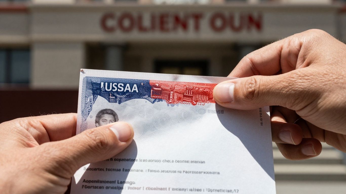 Mano sosteniendo formulario de visa U con juzgado de California.