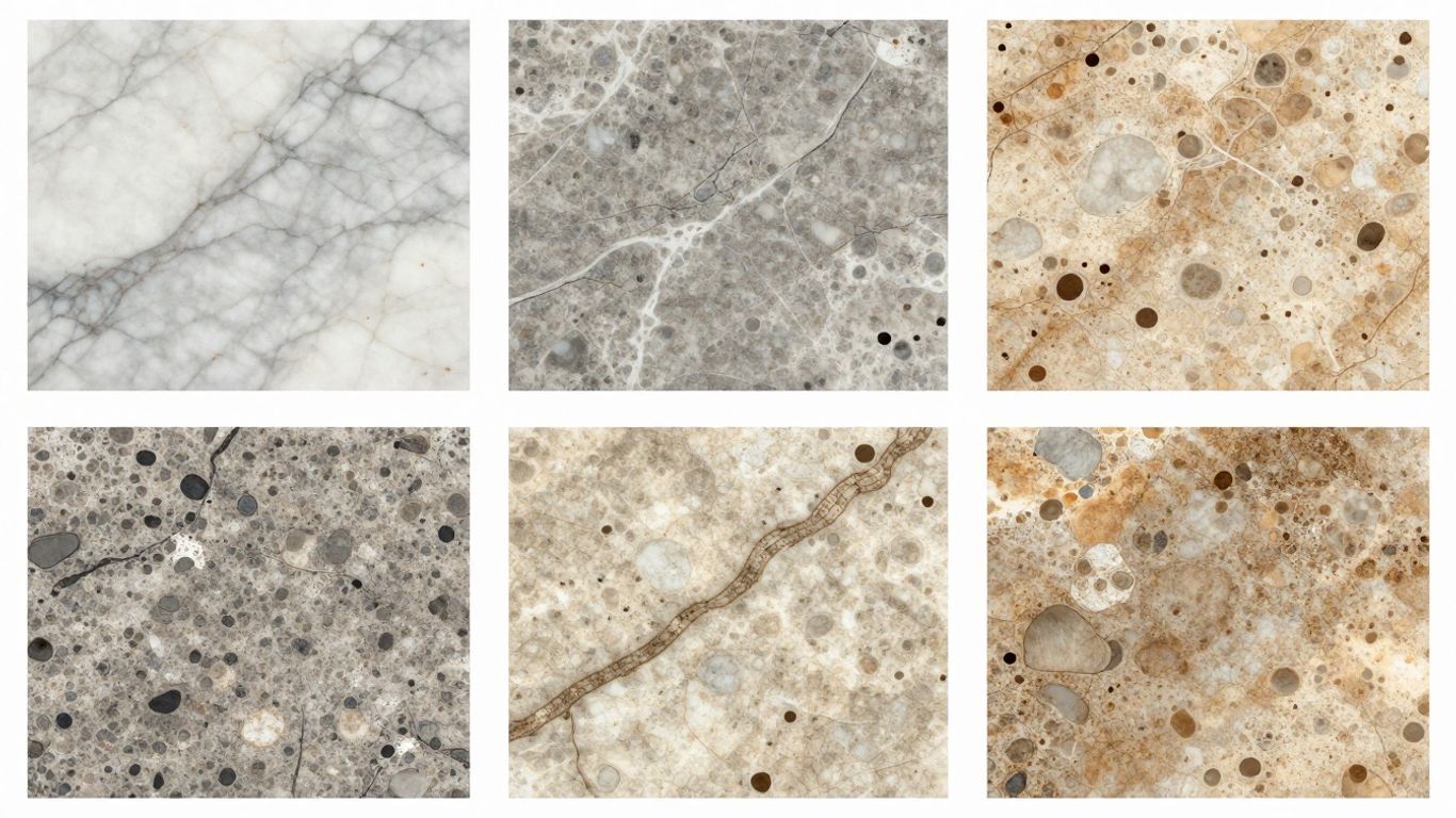 Marble, travertine, and limestone textures and patterns sketch.