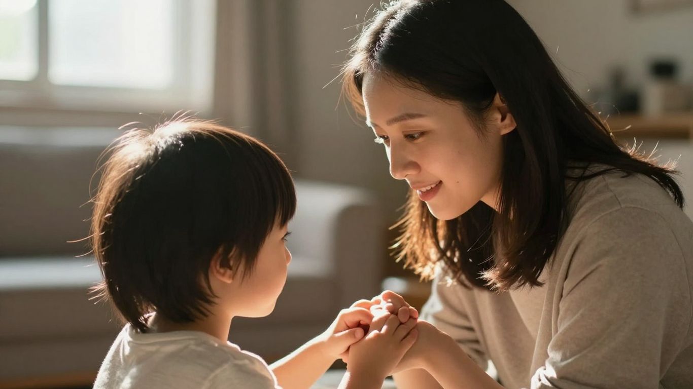 Parent and child connecting, understanding behavior.