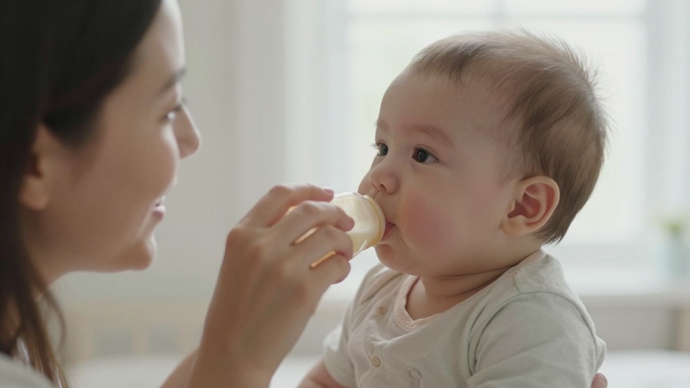 Bebé tranquilo tomando leche en brazos