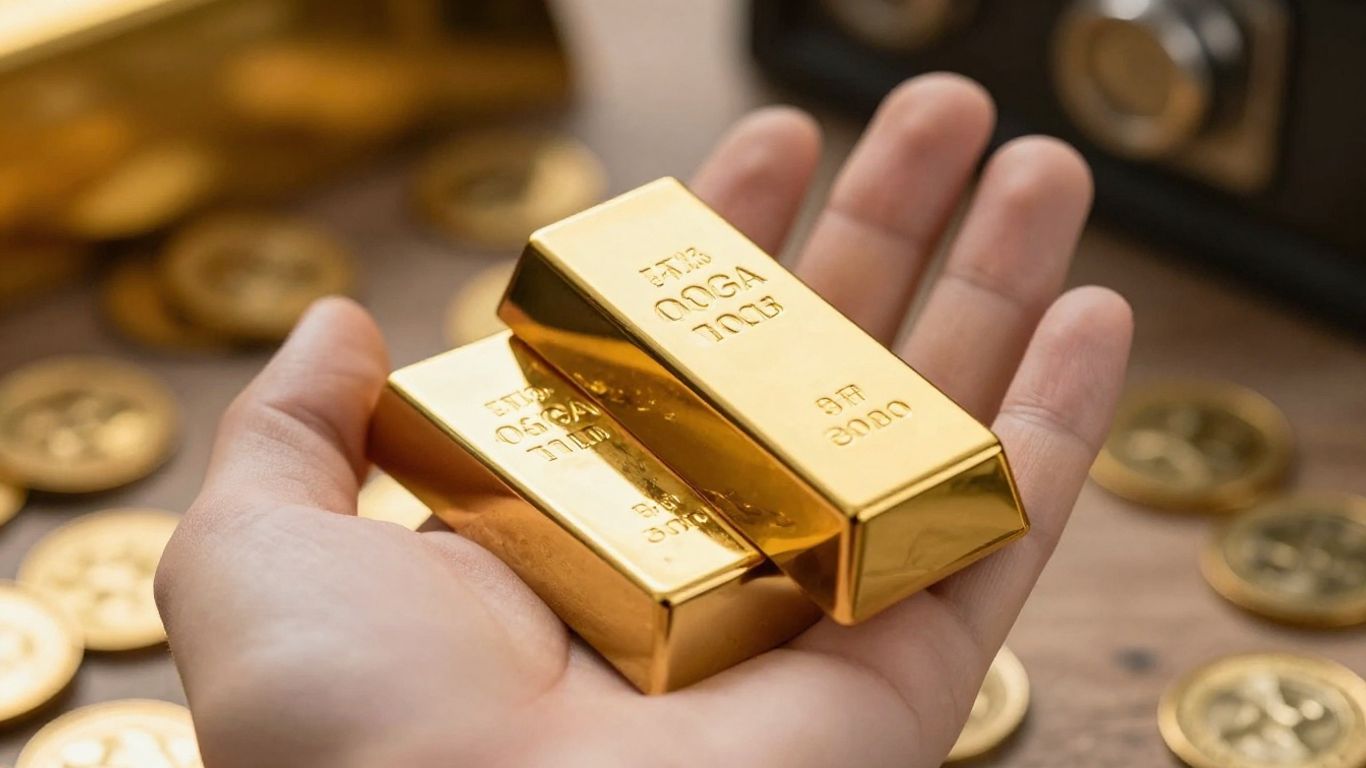 Lingotes de oro y monedas de oro para inversión.