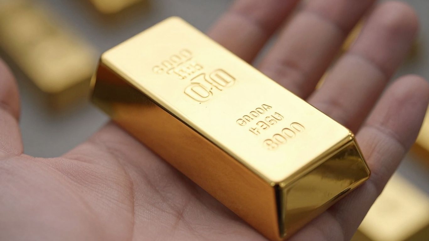 金手握着闪闪发光的金条。