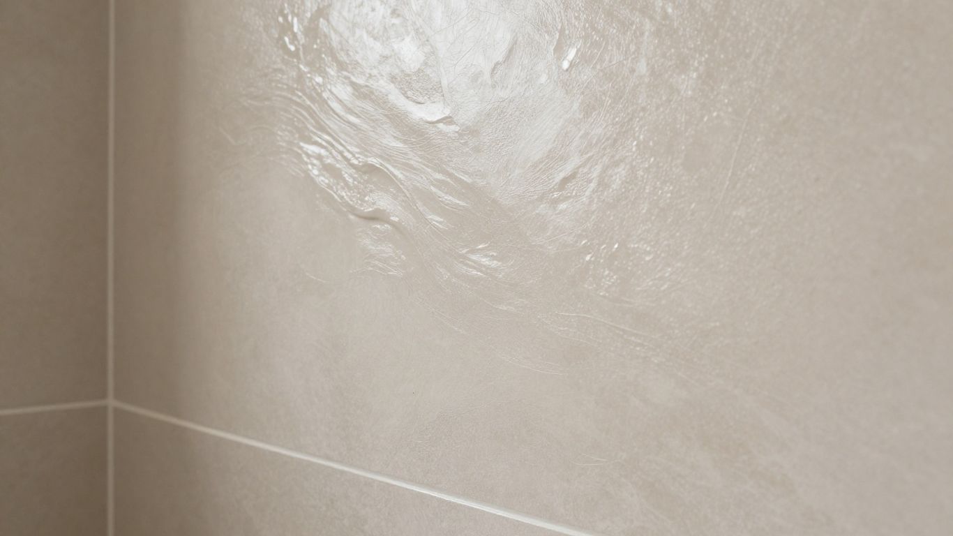 Smooth Venetian plaster wall in a bathroom.