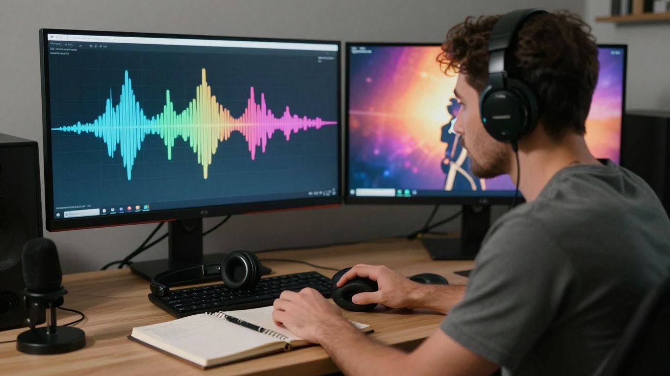 Musician reviewing AI song and video timeline