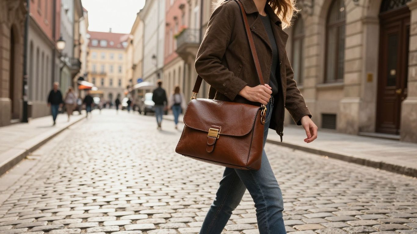 Frau mit Tasche in Stadt