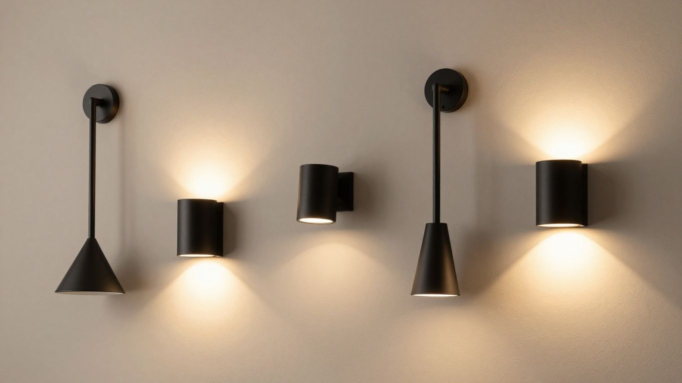 Modern black indoor wall lights with warm illumination.