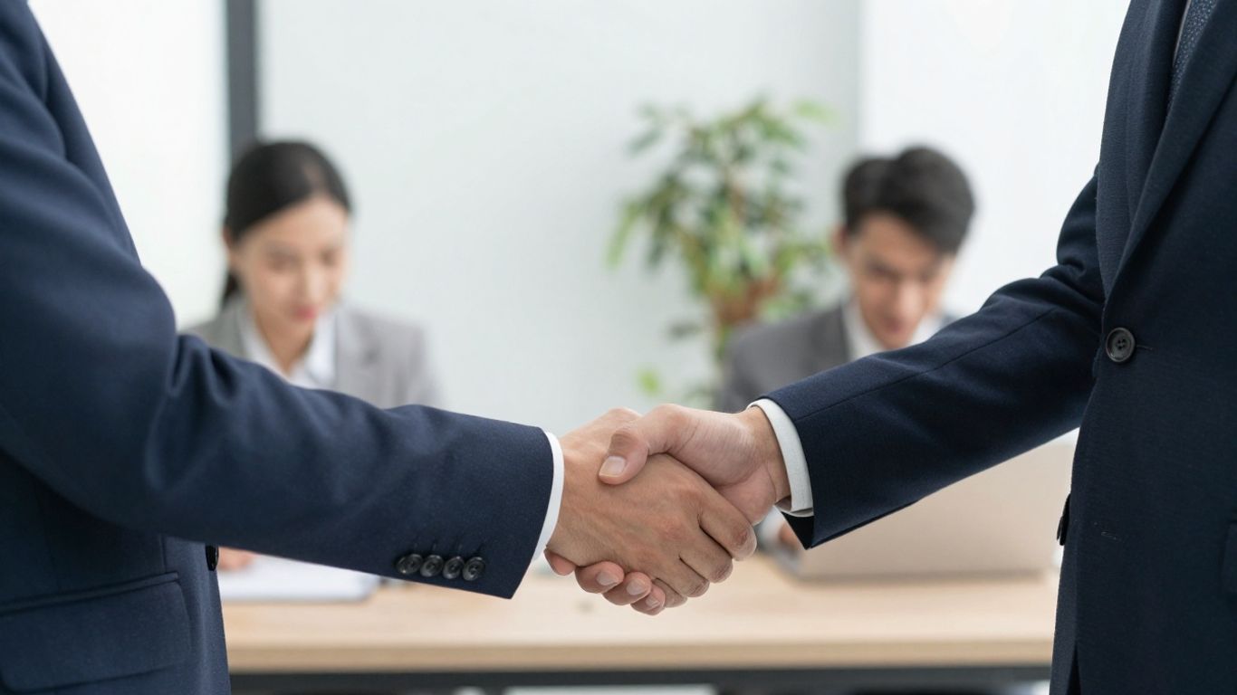Business handshake symbolizing partnership and trust.