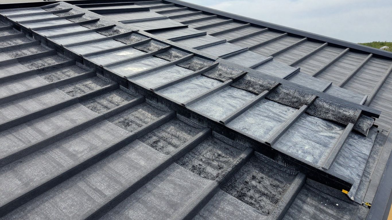 Roof cross-section showing ventilation and moisture control layers.