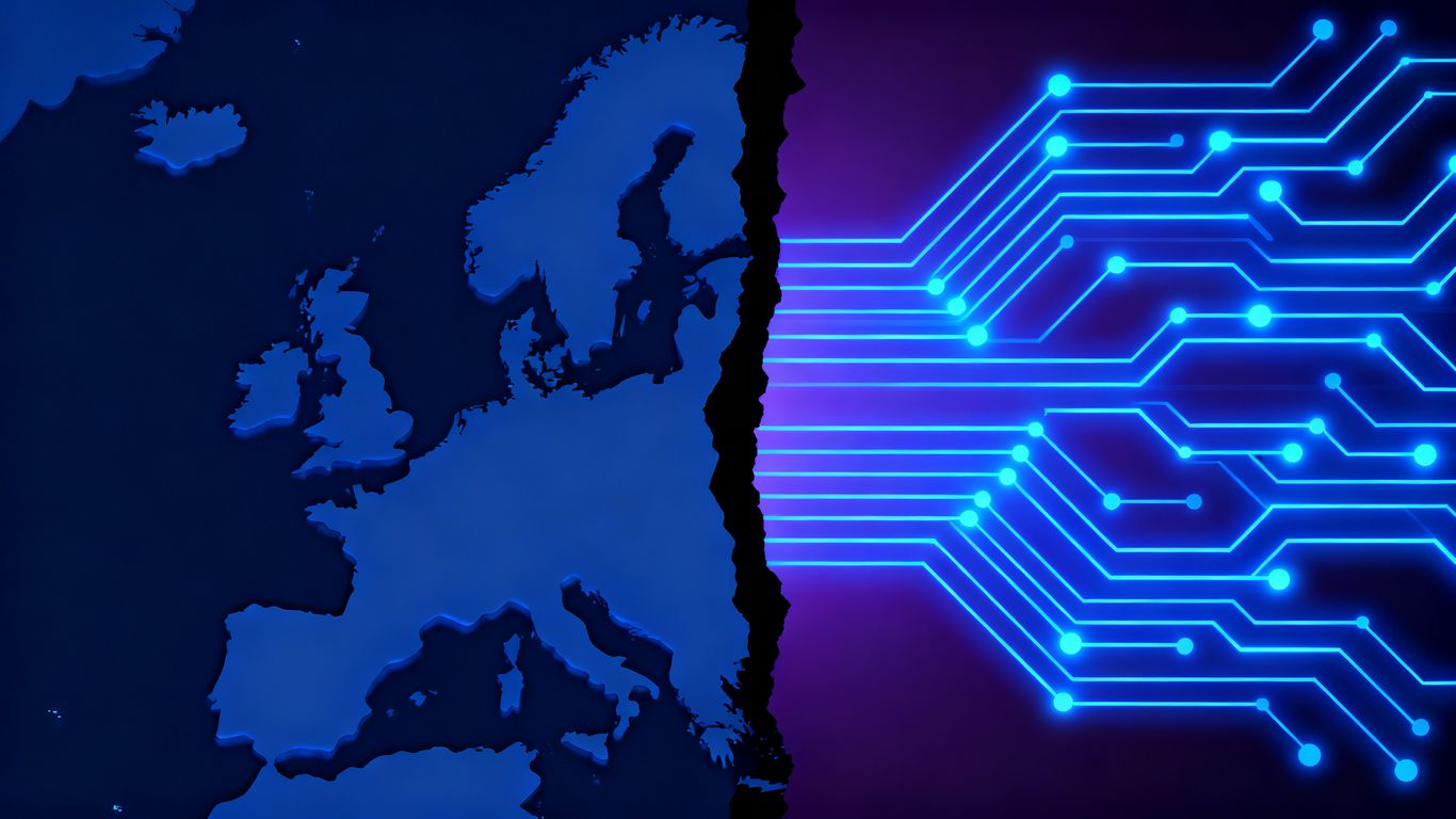 European continent and AI circuitry with a widening gap between them.