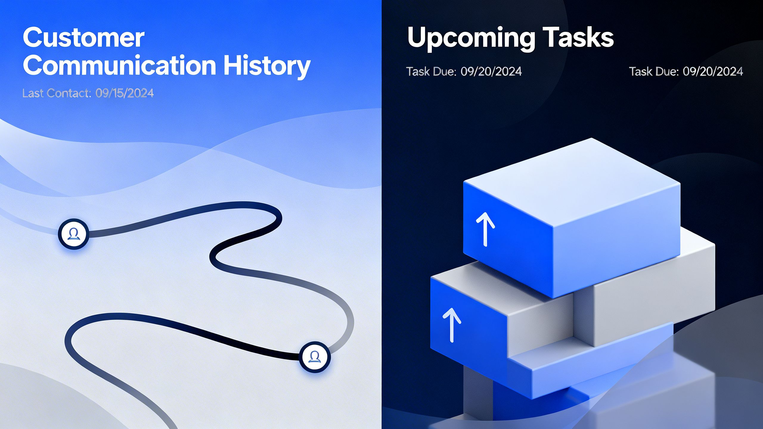 An abstract visualization of a Auto Dealer CRM dashboard showing customer communication history and upcoming tasks.