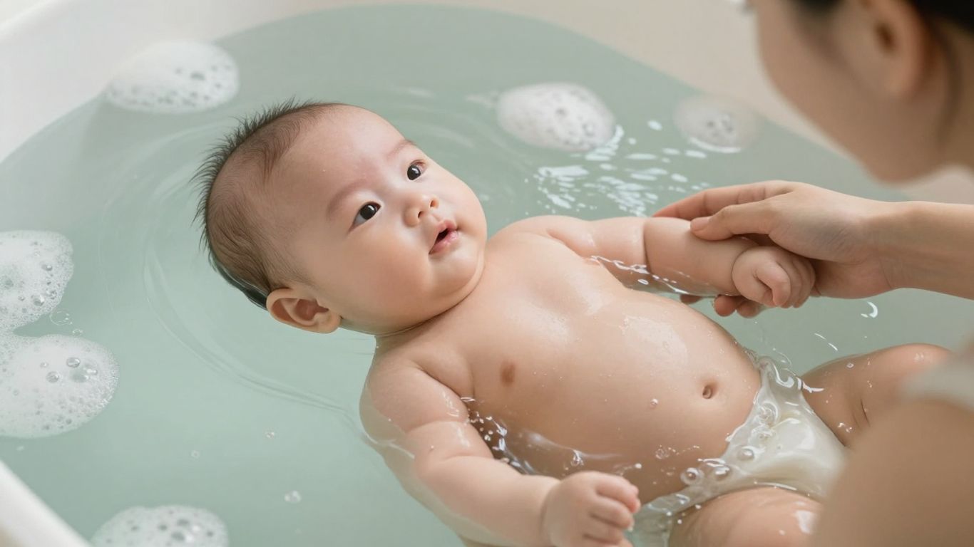 Bebé relajándose en un spa de agua tibia.