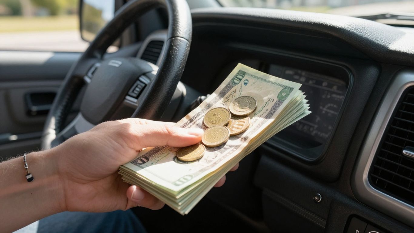 Hand putting money into a motorhome.