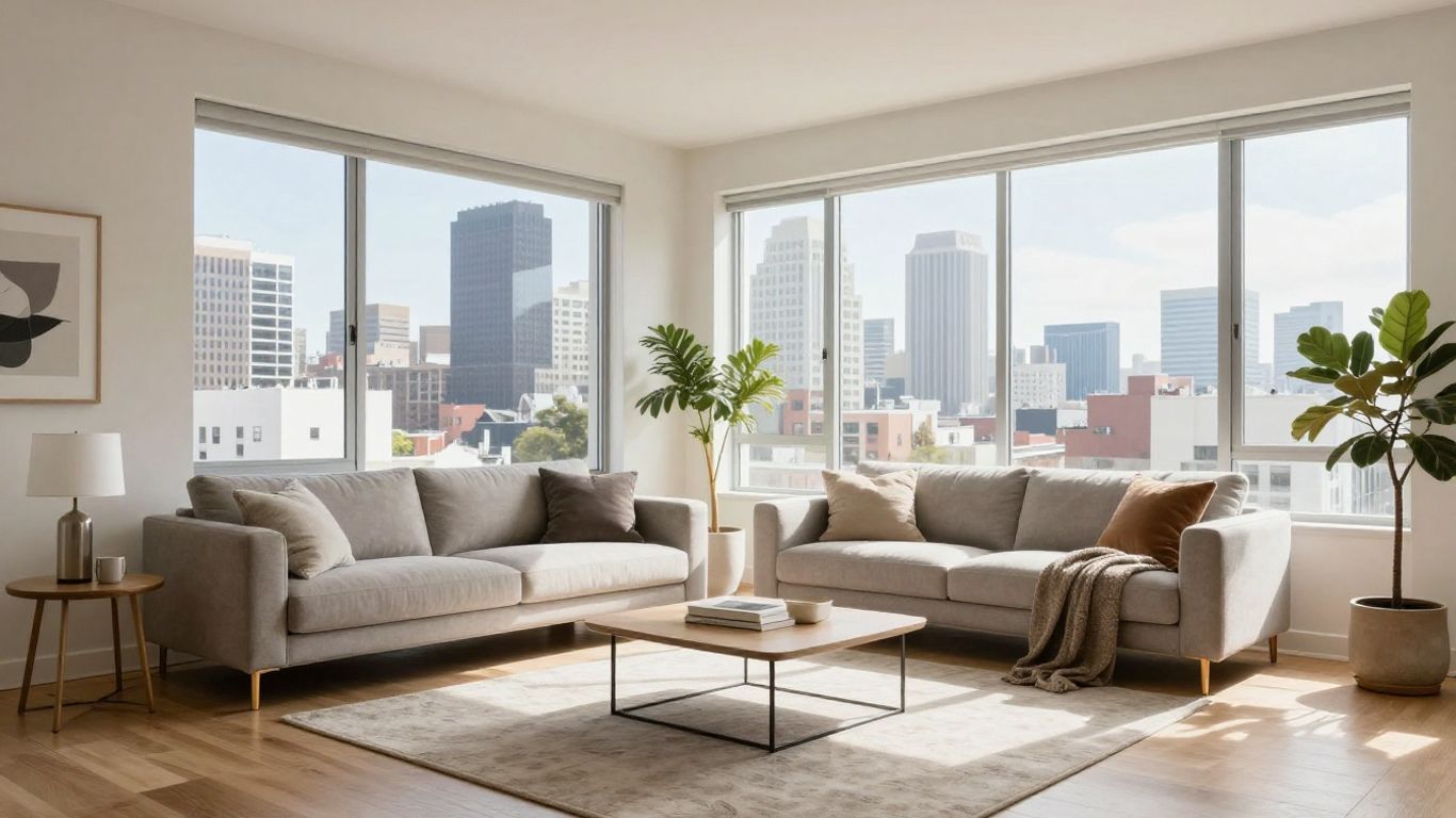 San Francisco apartment with modern furniture and city view.