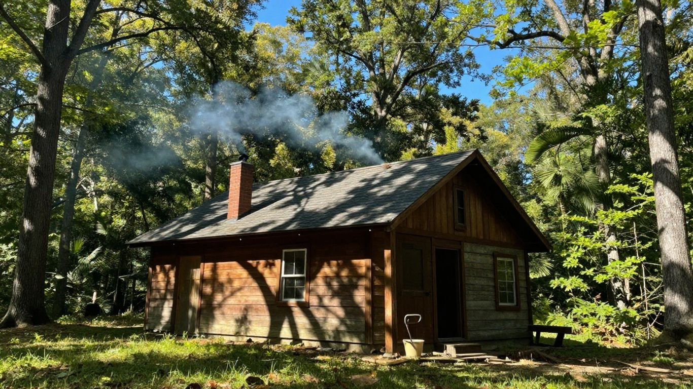 Off-grid cabin in Alabama forest