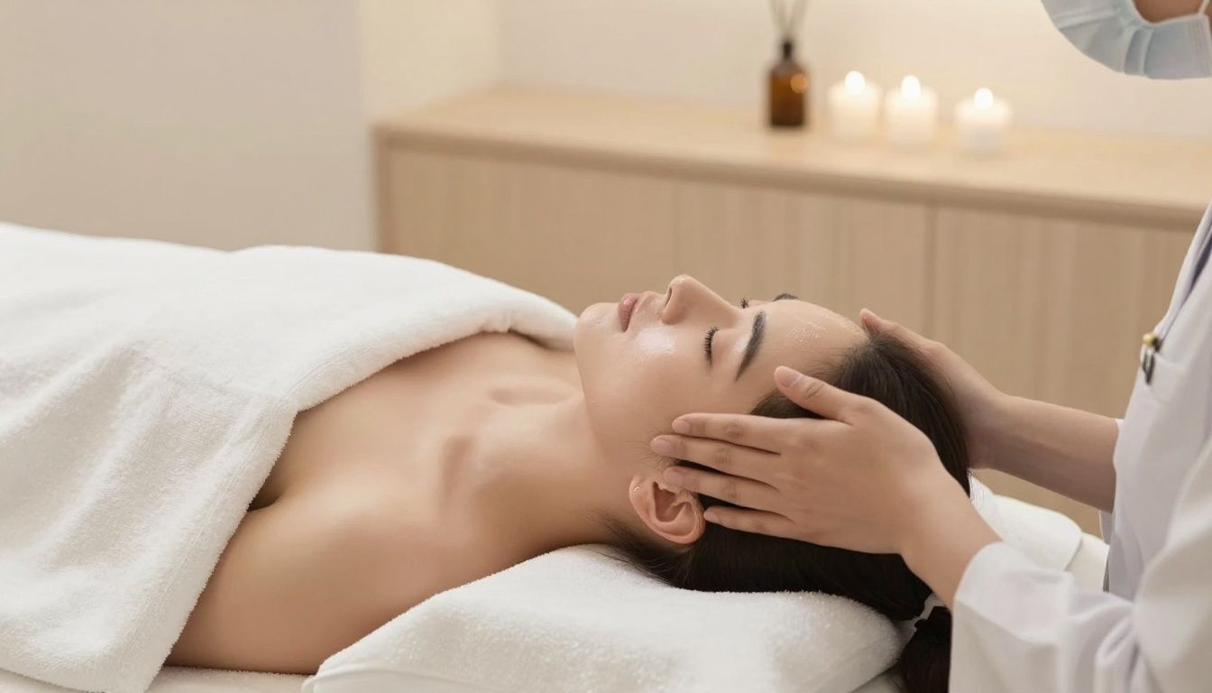 A close-up view of a professional spa environment showing a clean, serene room with soft lighting ready for skin treatment