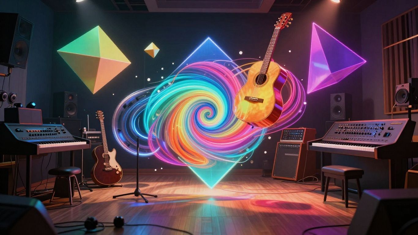 AI music video production, futuristic studio visuals