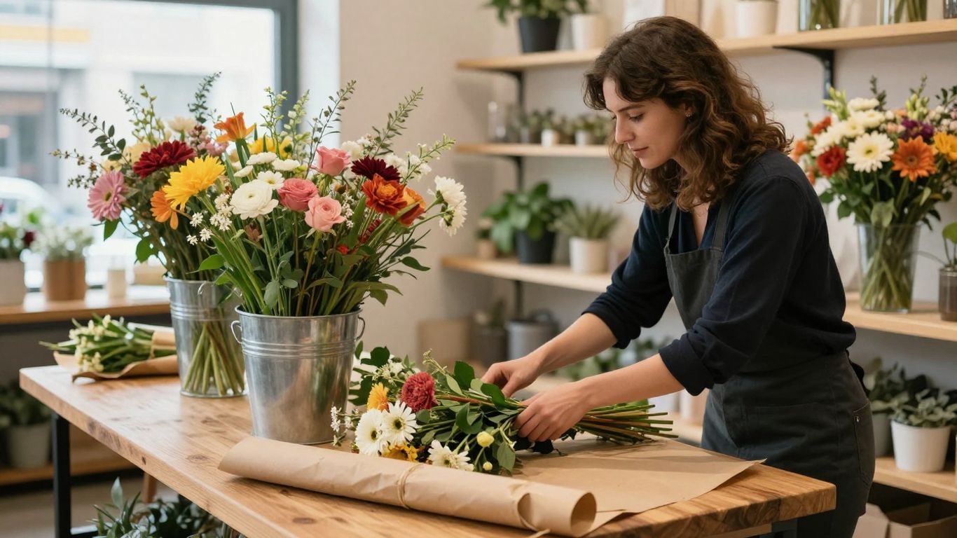 Local florist preparing a fresh bouquet