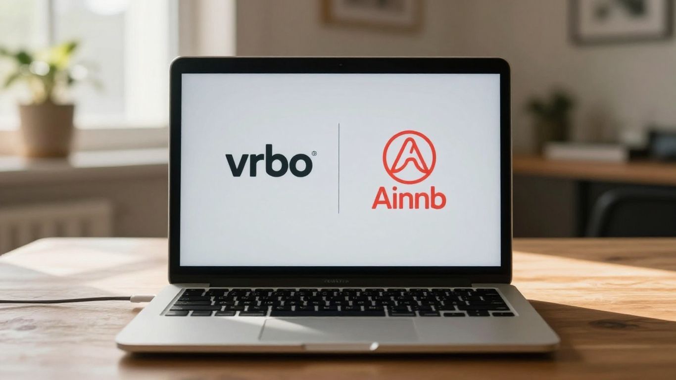 Vrbo and Airbnb logos on a laptop screen.