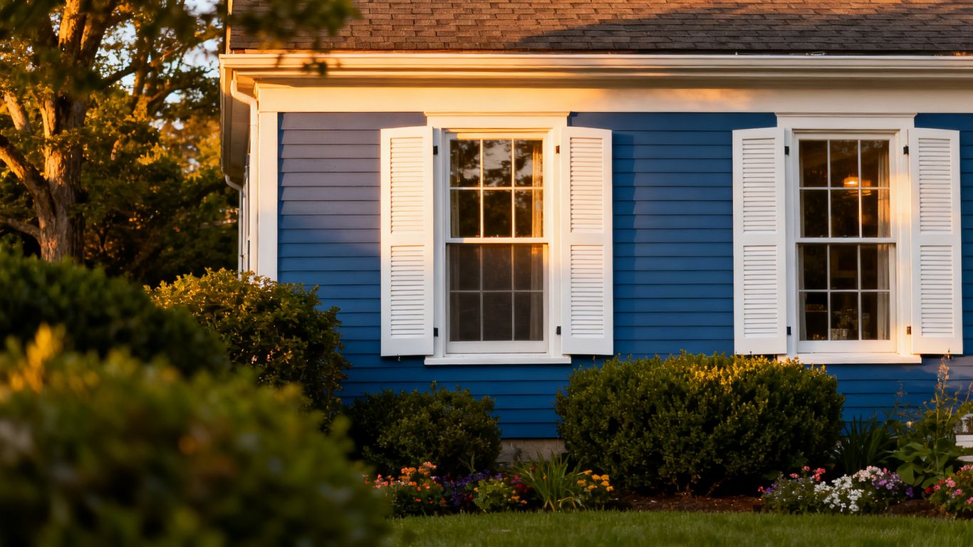 House with classic shutters enhancing curb appeal.