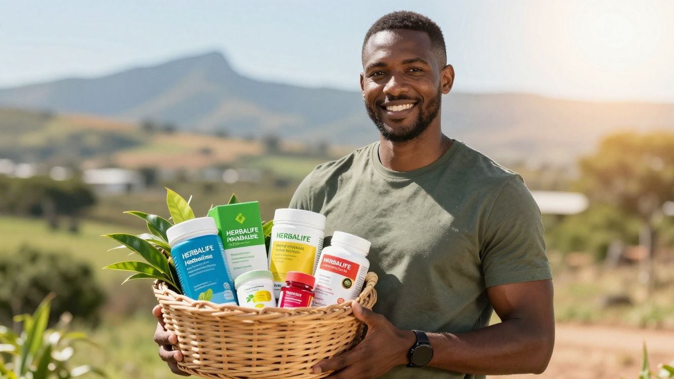 Herbalife distributor in South Africa with products.
