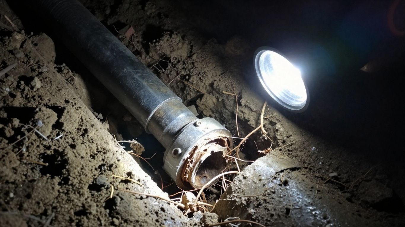 Sewer camera inspection inside buried pipe