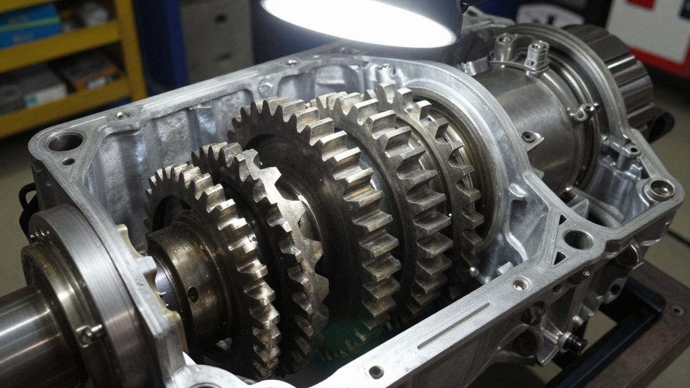 Gears inside a clean transmission workshop