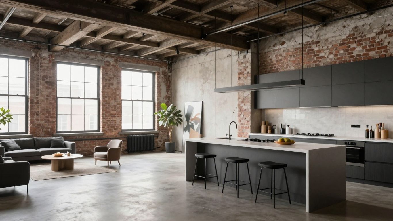 Manhattan warehouse loft interior with modern kitchen