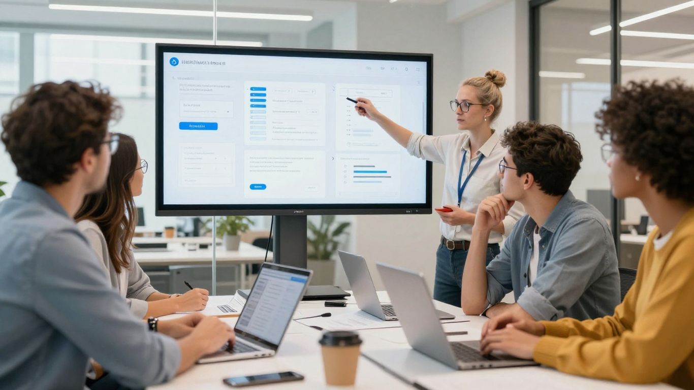 UX designers collaborating on digital product interfaces.