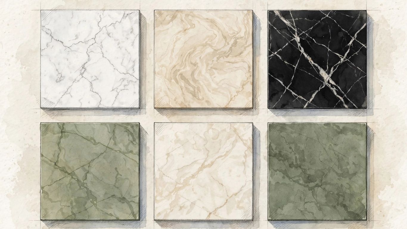 White marble tiles with soft gray veining