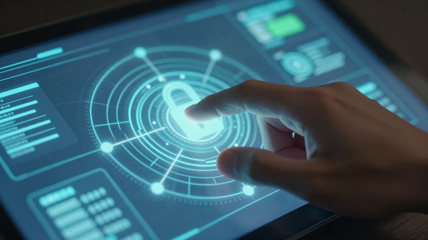 Hand interacting with secure digital access interface.