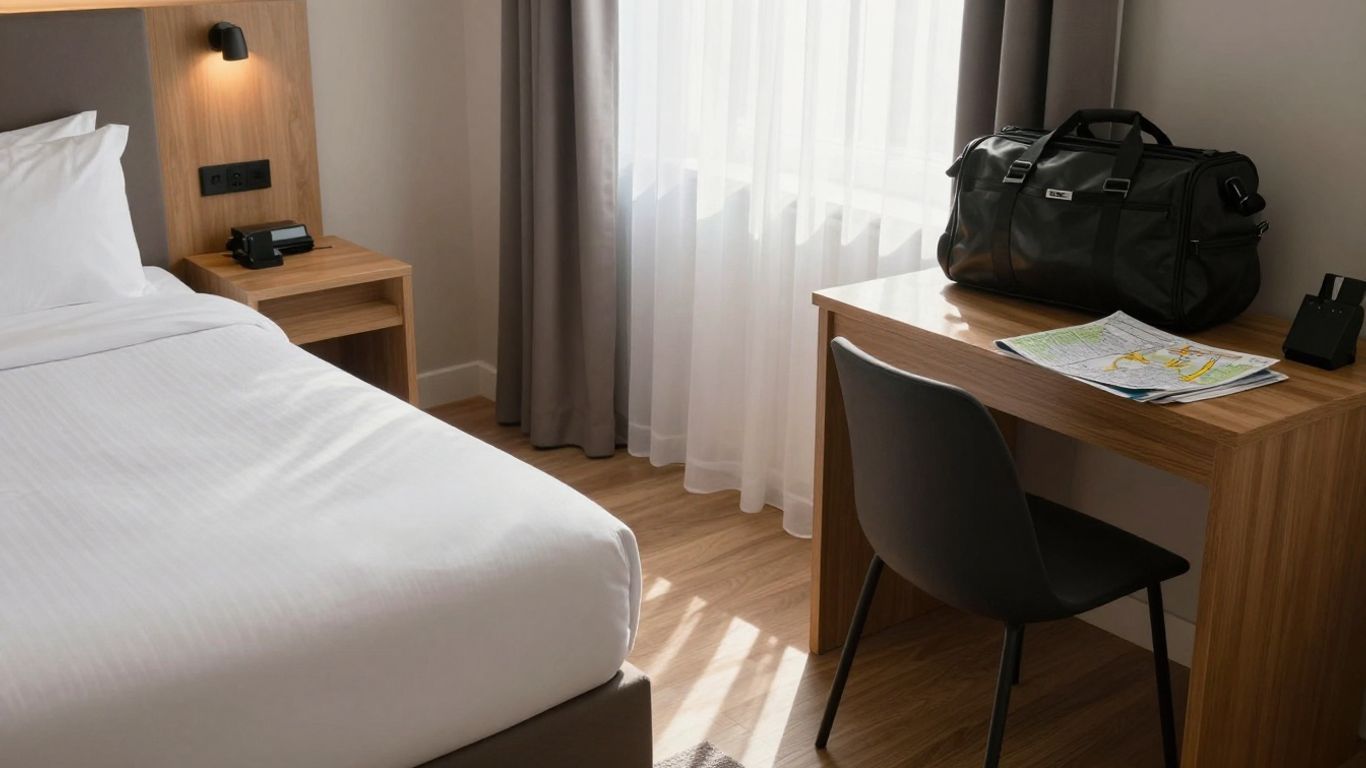 Valises et chambre d’hôtel lumineuse à Bourges