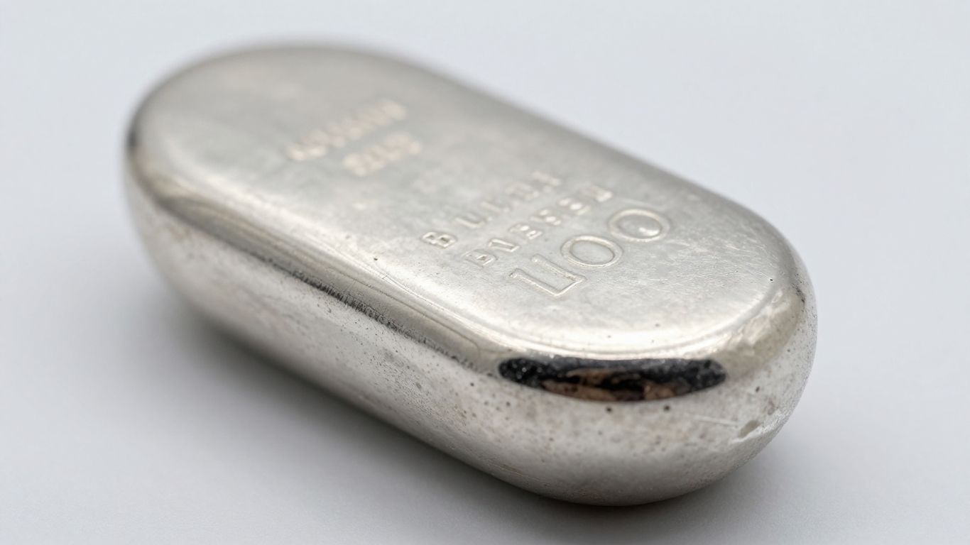 Lingot d'argent brillant sur fond neutre.