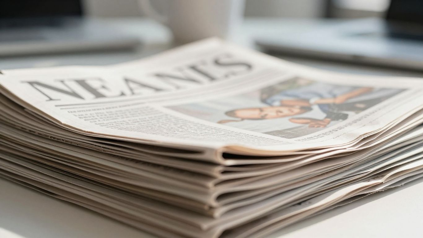 Periódicos financieros y revistas apilados.