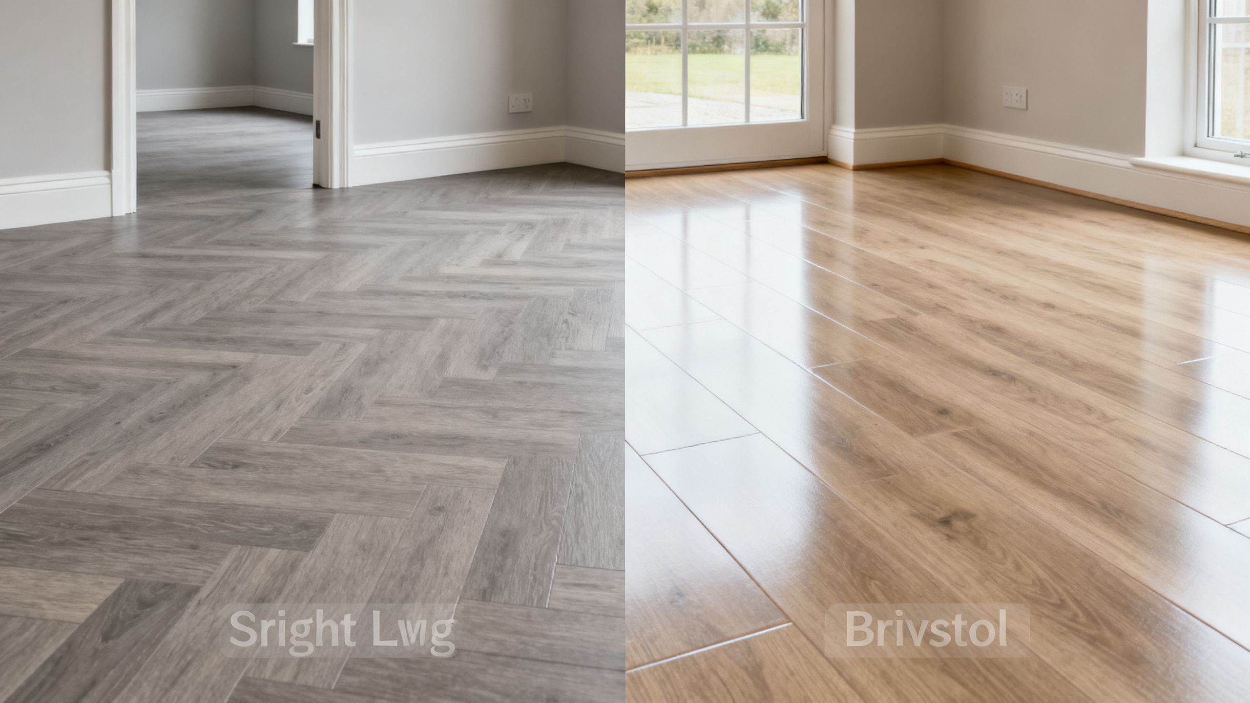 Completed quiet LVT and laminate flooring options shown side by side in two professionally fitted Bristol rooms