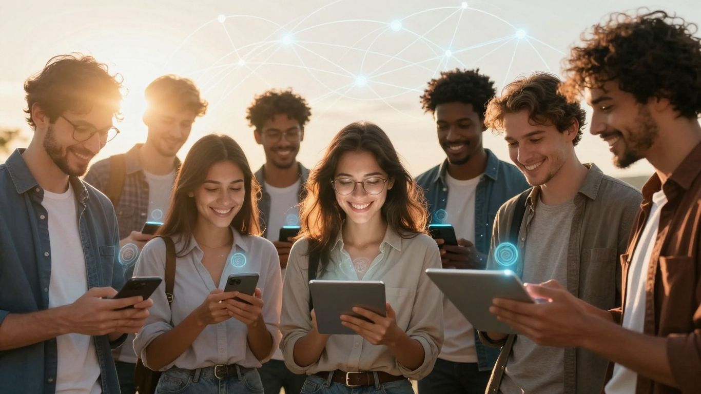 People connecting globally through modern technology.