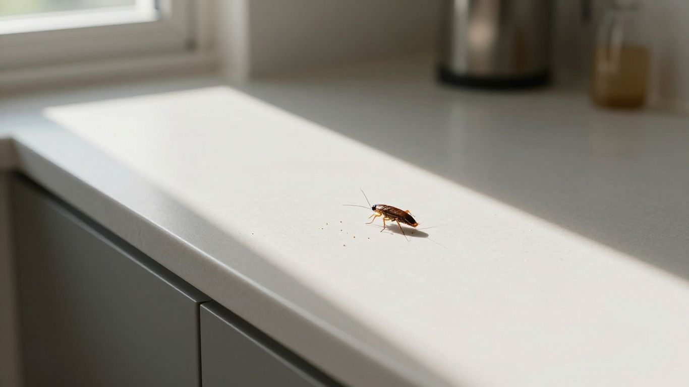 Cockroach on a clean kitchen counter