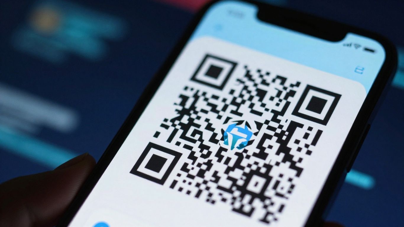 Smartphone exibindo um QR code gerado