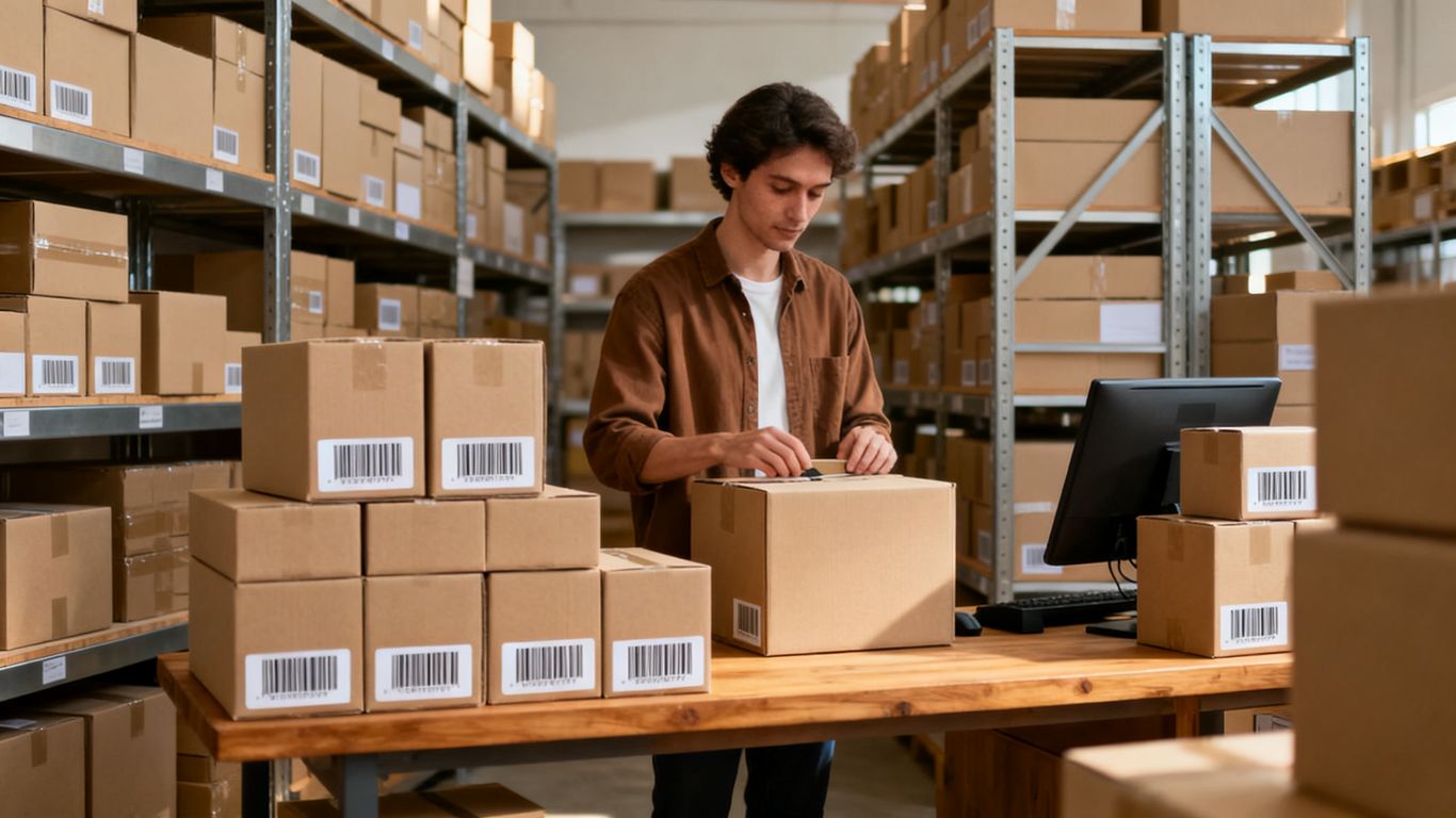Amazon seller comparing product prices and delivery options at a workspace