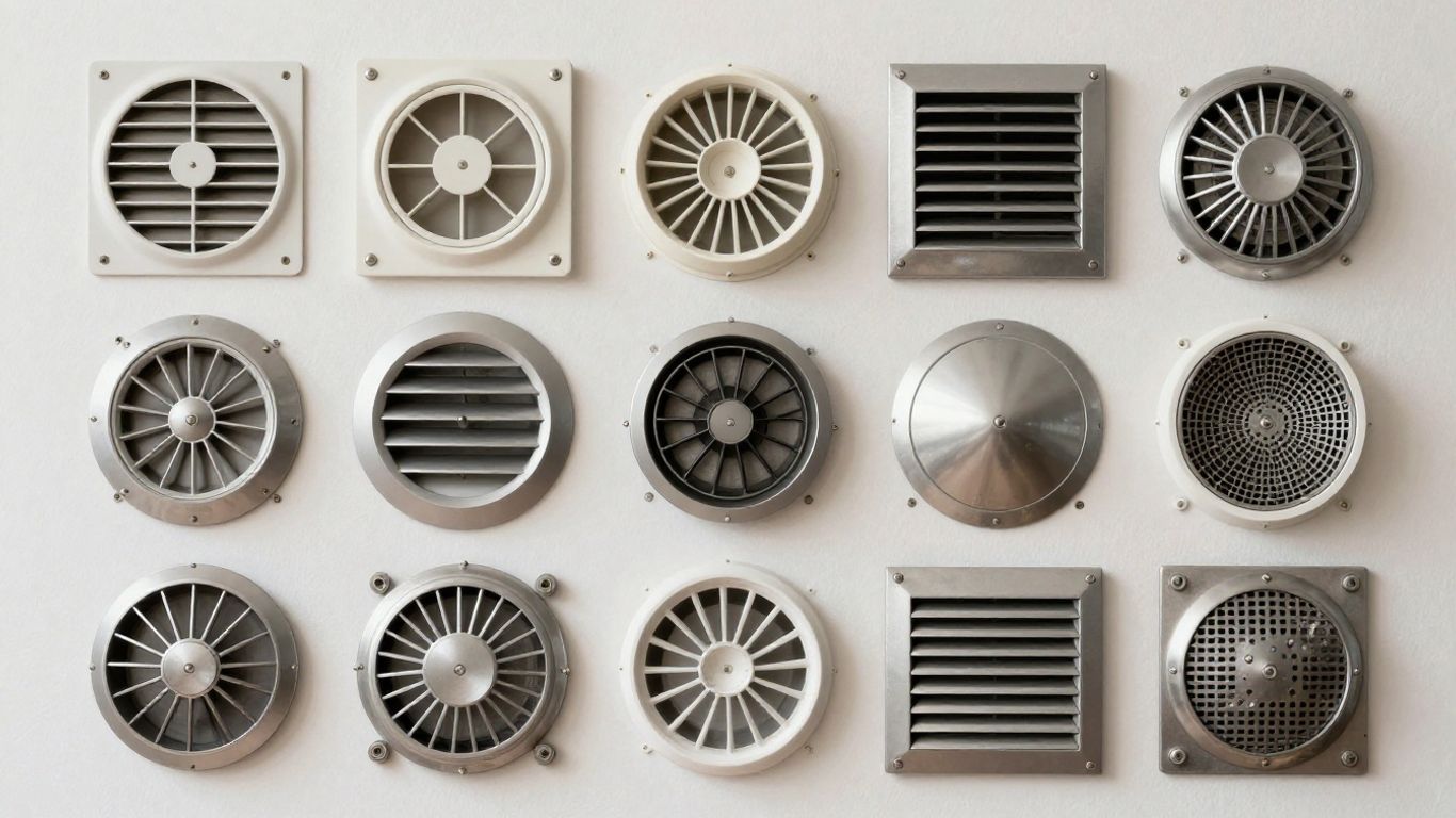 Diferentes tipos de rejillas de ventilación en una pared.