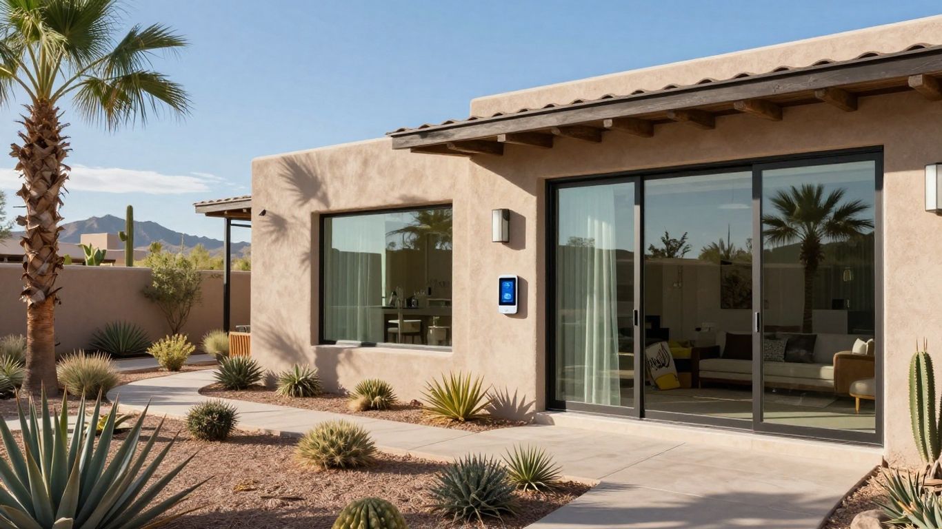 Modern desert home with smart technology for Tucson summer.