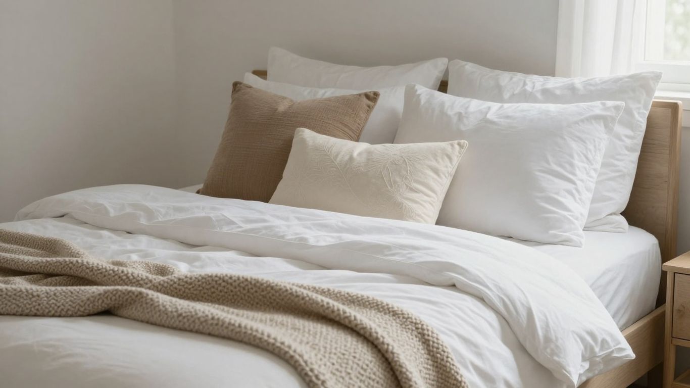 Instagram-worthy Airbnb bed with cozy decor and natural light.