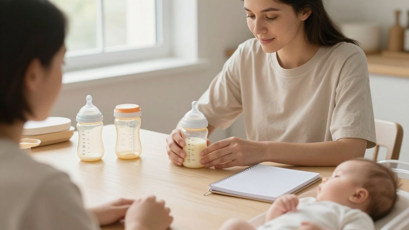 Madre organiza las tomas de su bebé