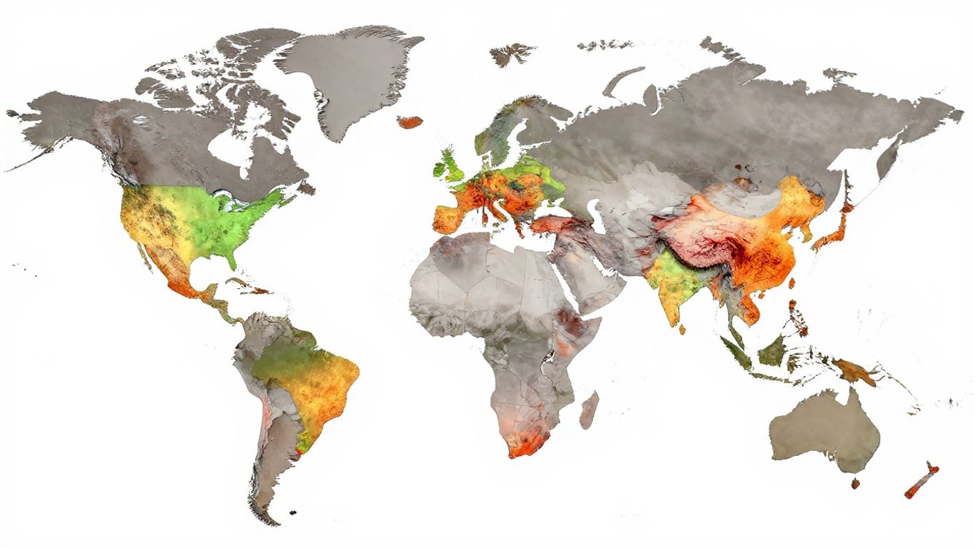 World map showing areas with high and low cancer rates.