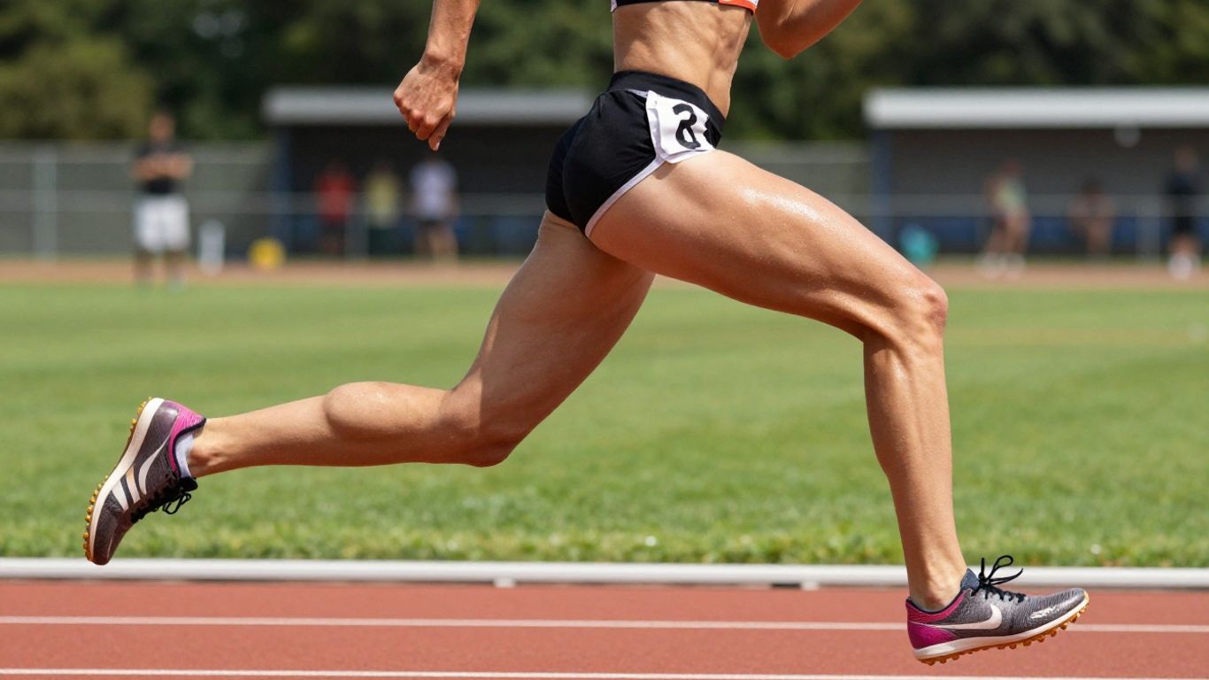 Woman running on a track, symbolizing speed and recovery.