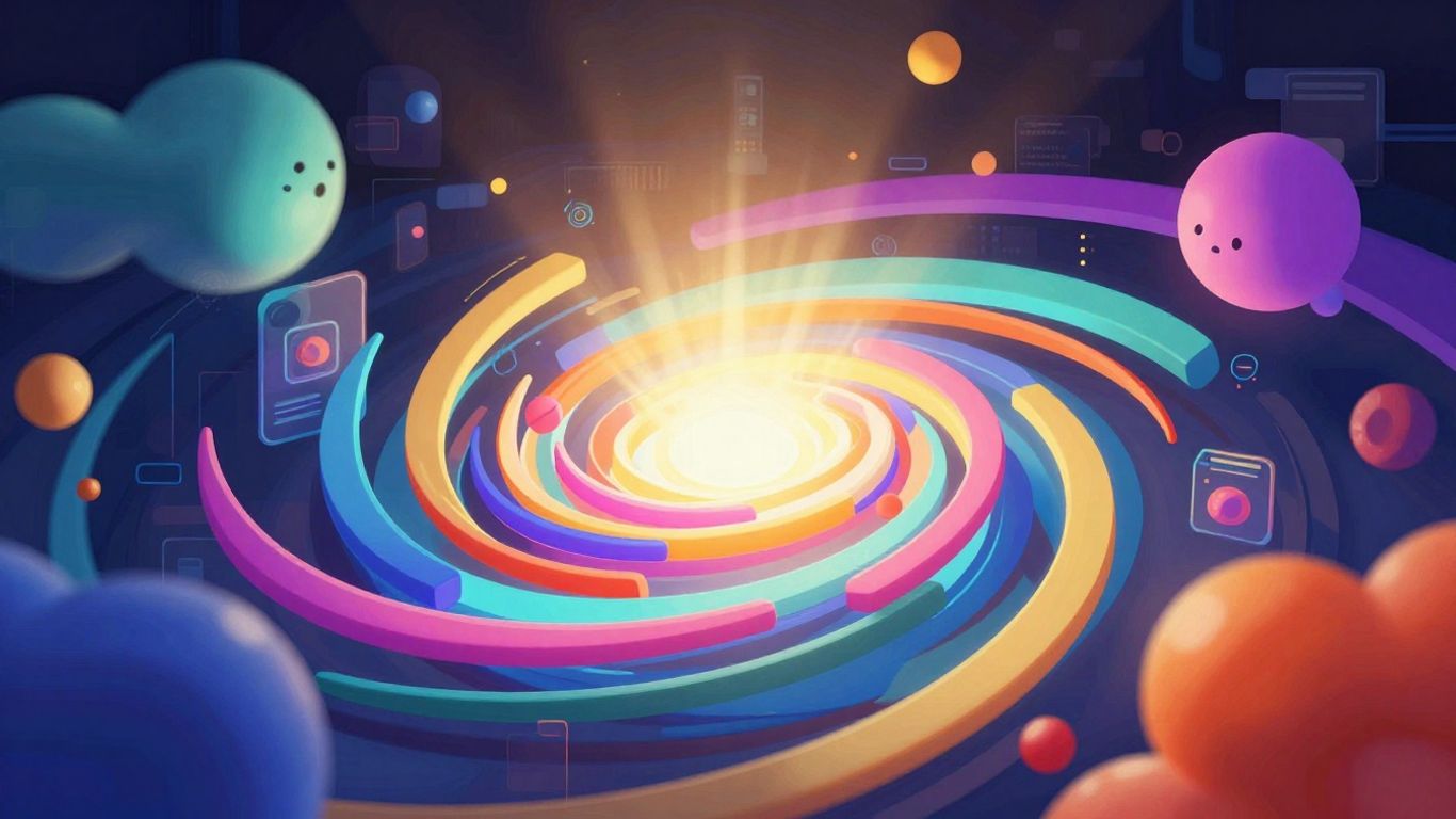 AI generating creative video with colorful abstract shapes.